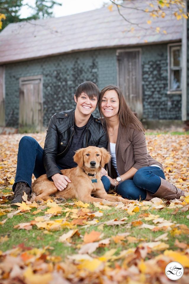 lesbian couple with pet